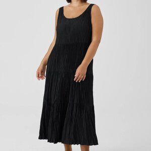 Eileen Fisher Silk Scrunch Crushed Crinkle Sleeveless Black Dress Medium